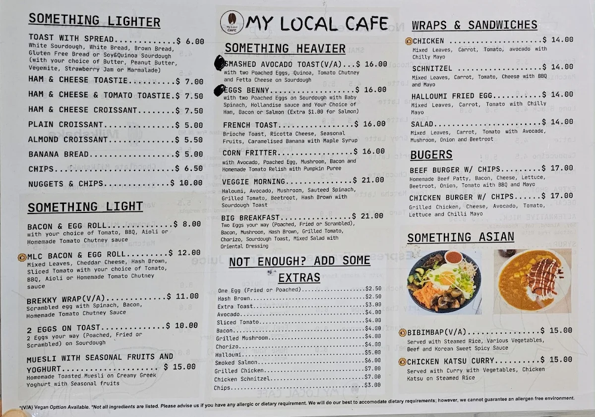 Menu, My Local Cafe