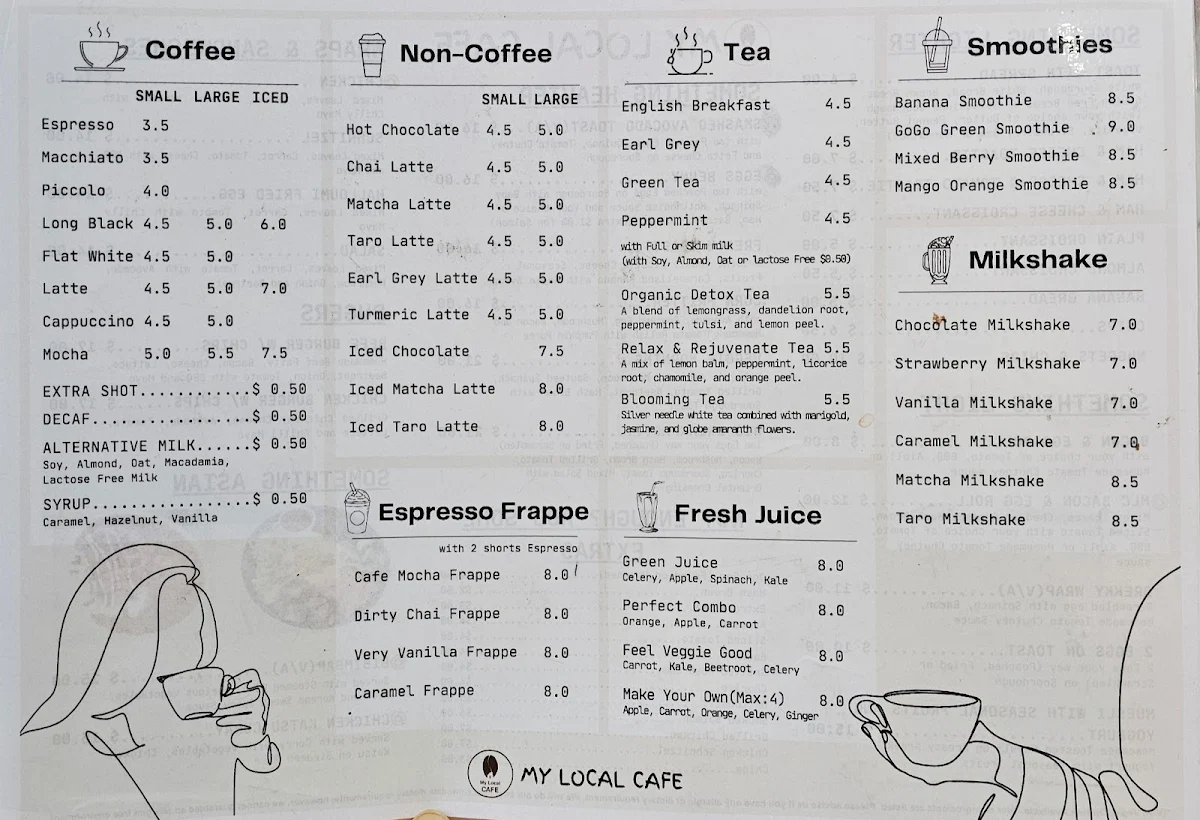 Menu, My Local Cafe