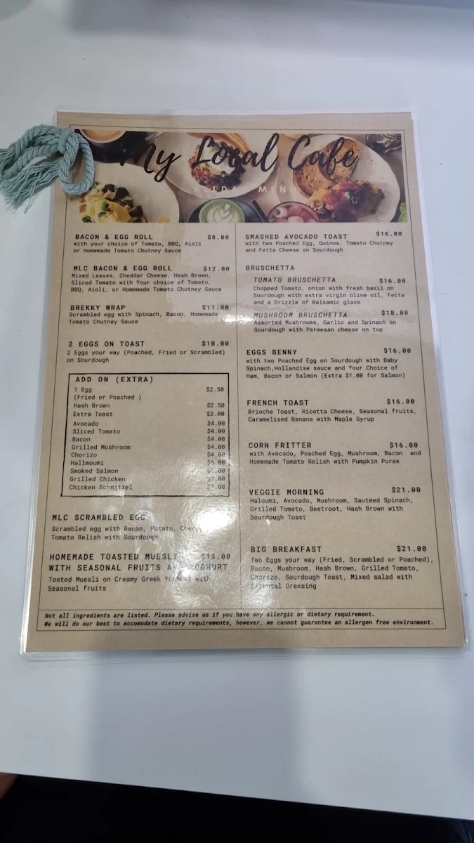 Menu, My Local Cafe