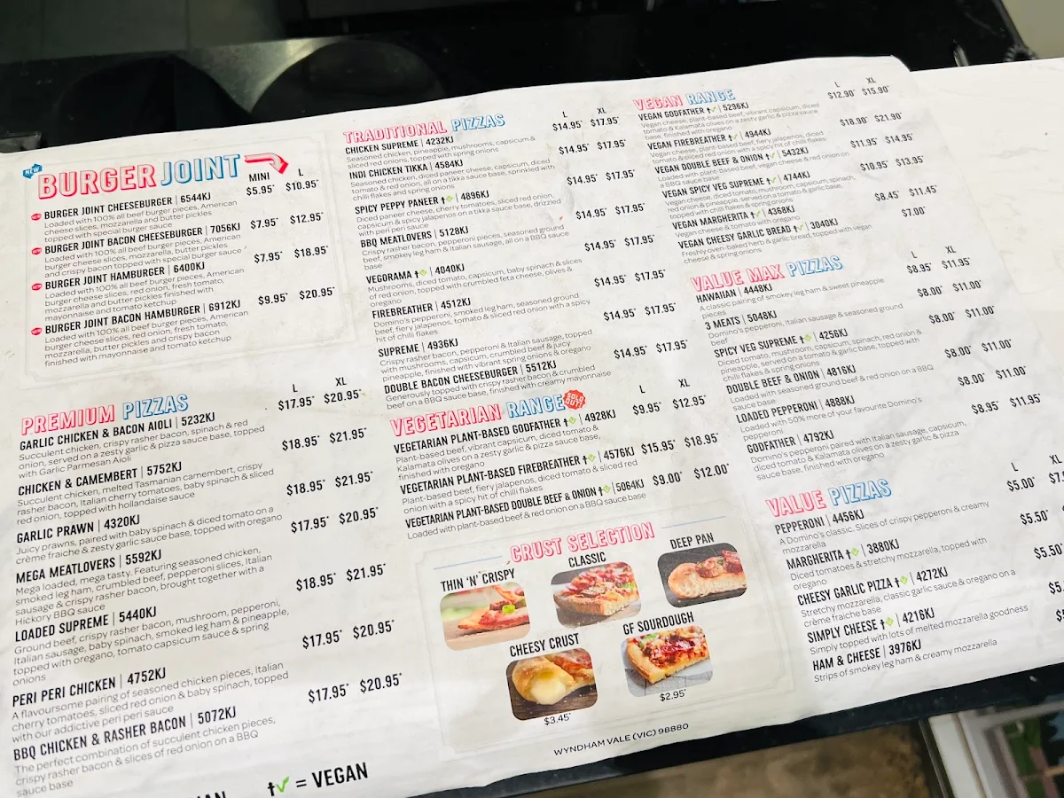 Menu, Domino's Pizza Wyndham Vale