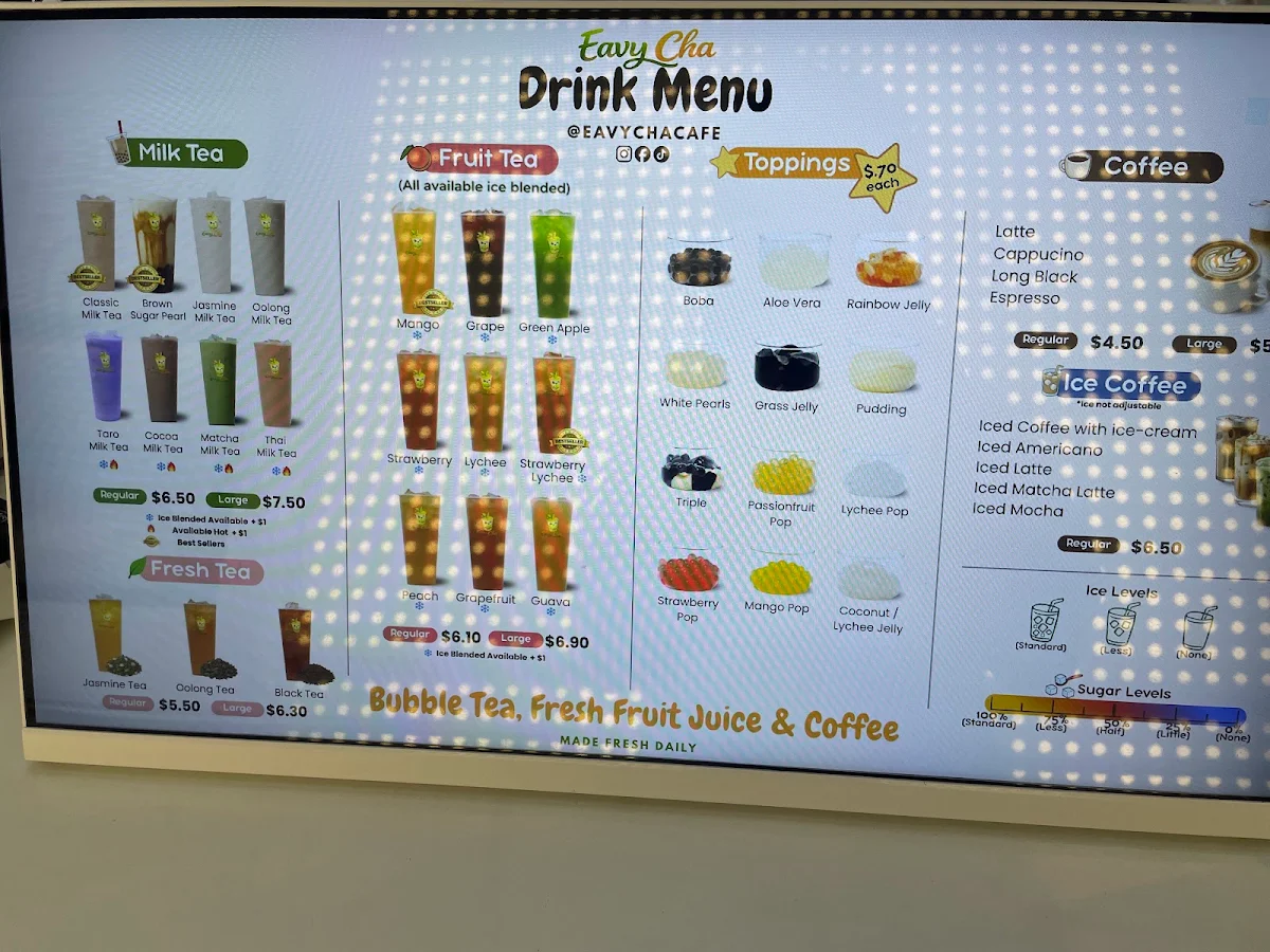 Menu, Eavy Cha Cafe