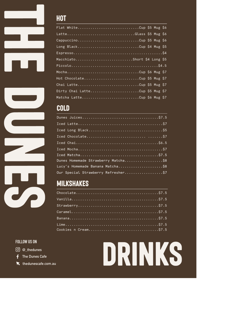 Menu, The Dunes
