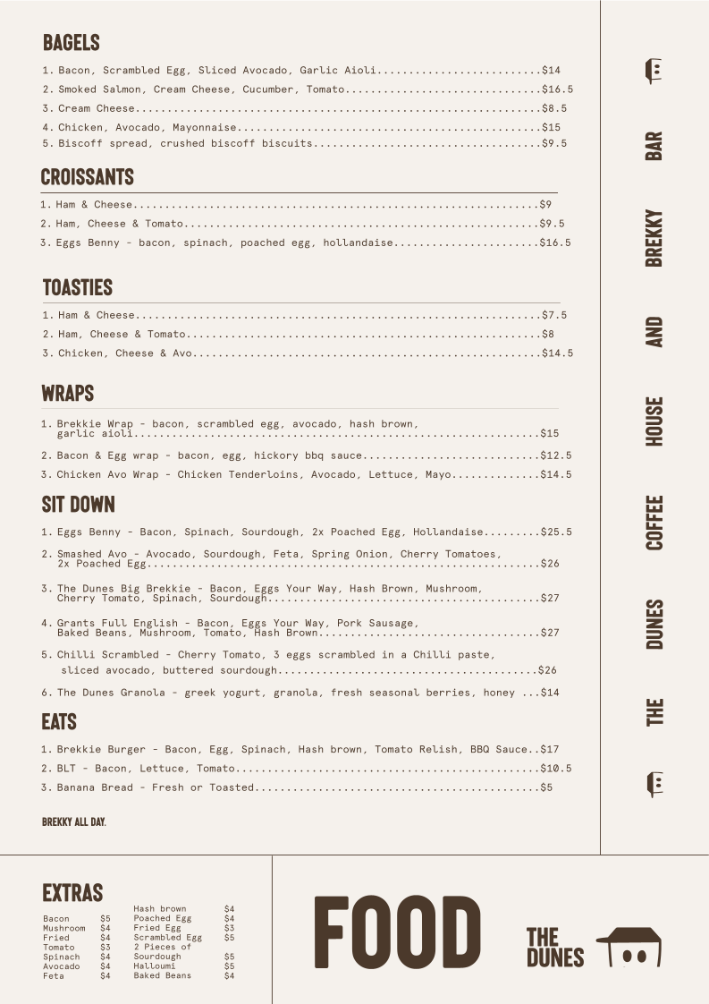Menu, The Dunes