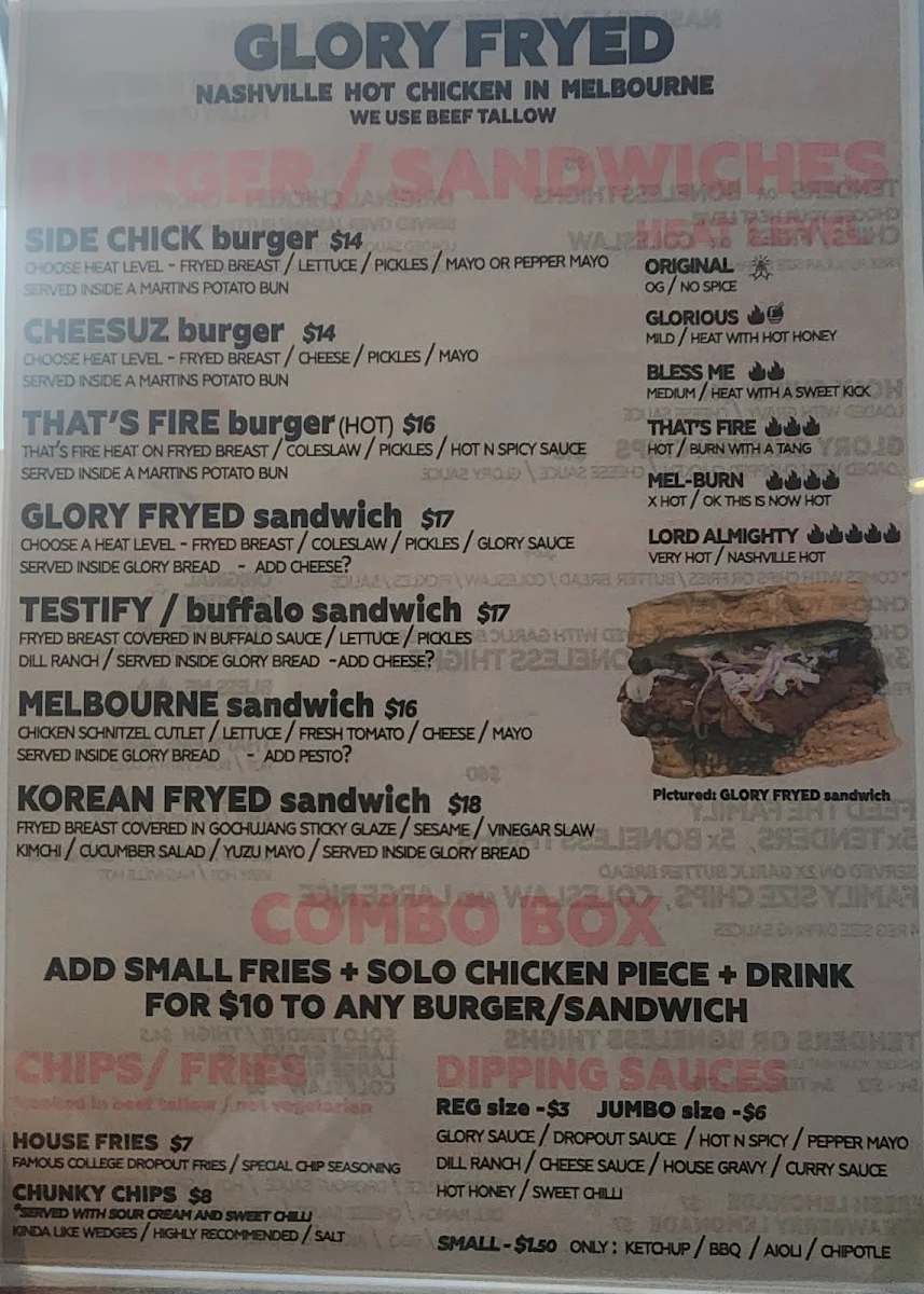 Menu, Glory Fryed