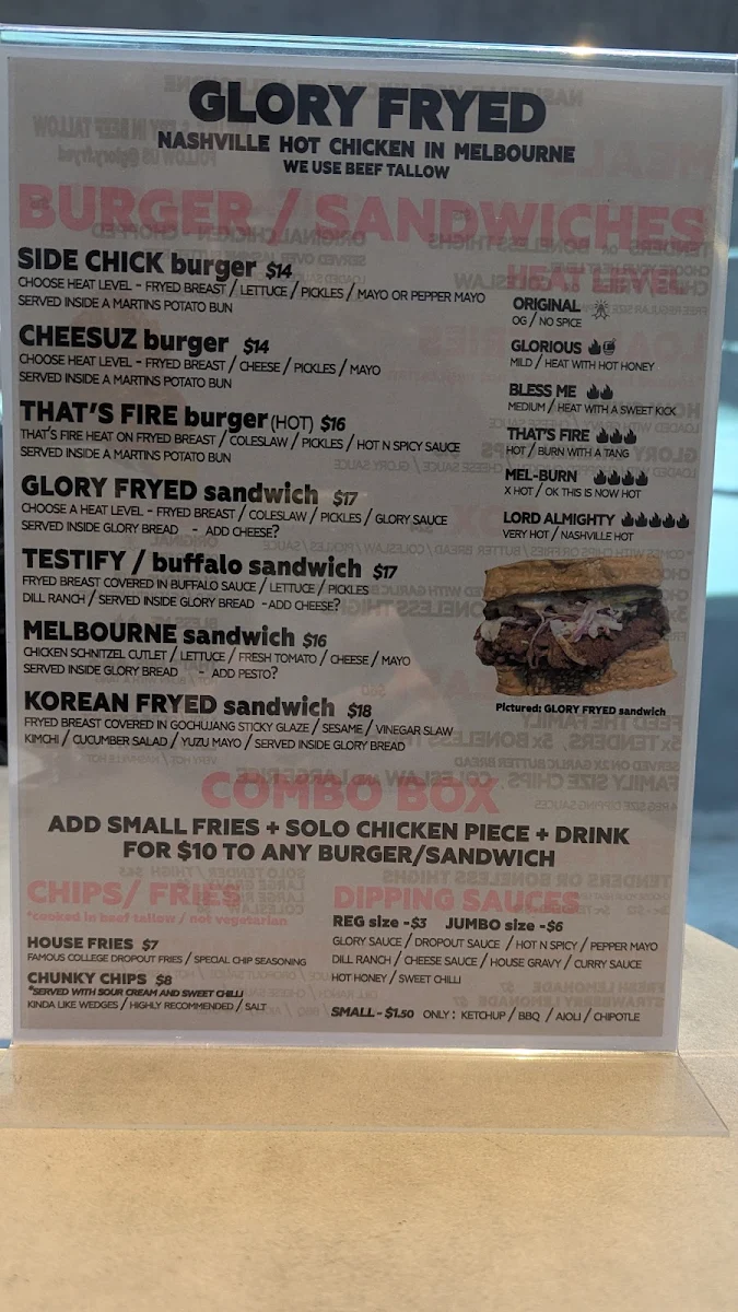 Menu, Glory Fryed