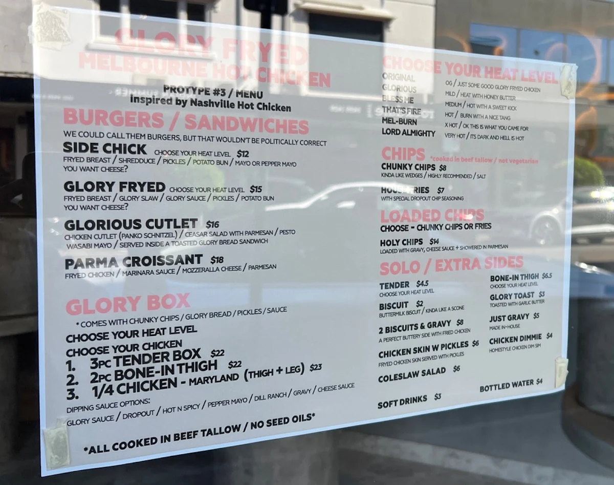 Menu, Glory Fryed