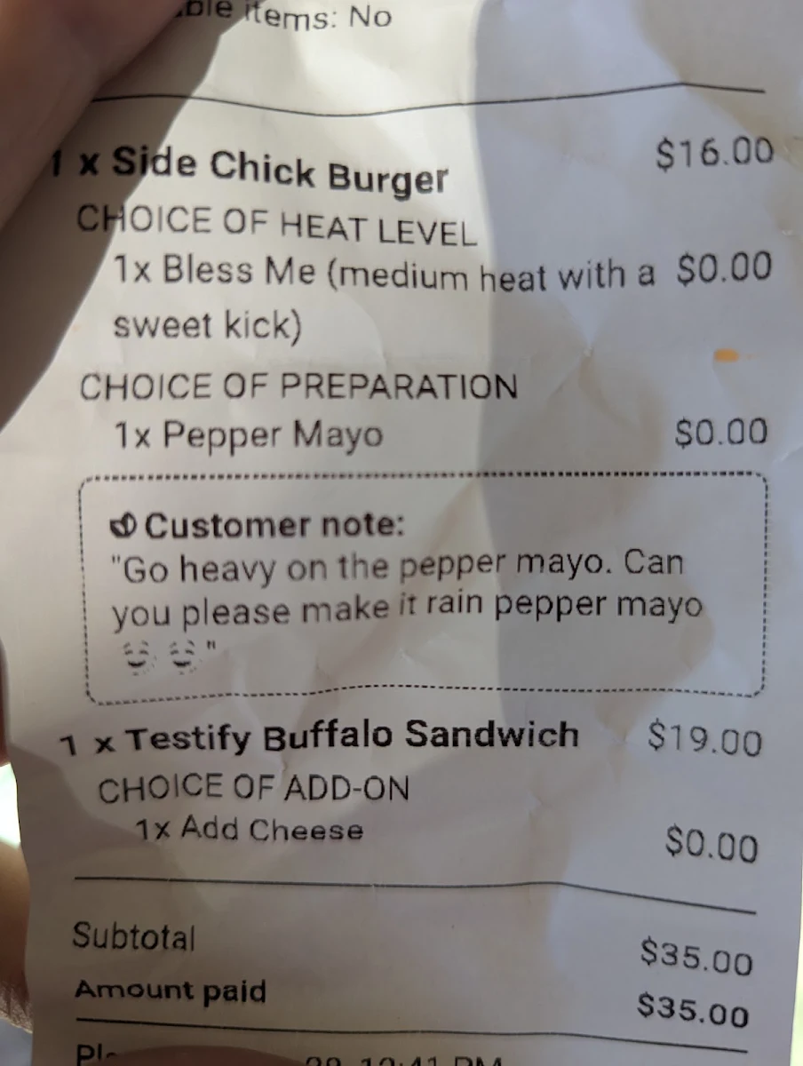 Menu, Glory Fryed
