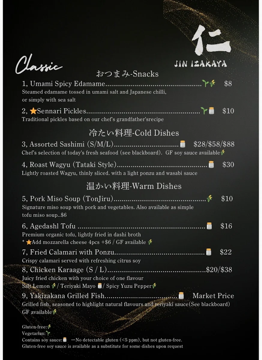 Menu, Jin Izakaya