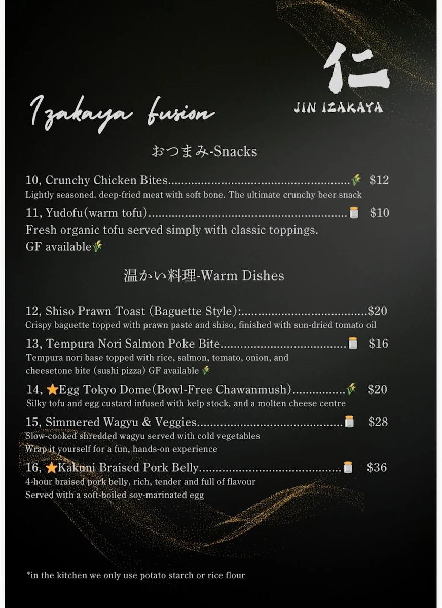Menu, Jin Izakaya