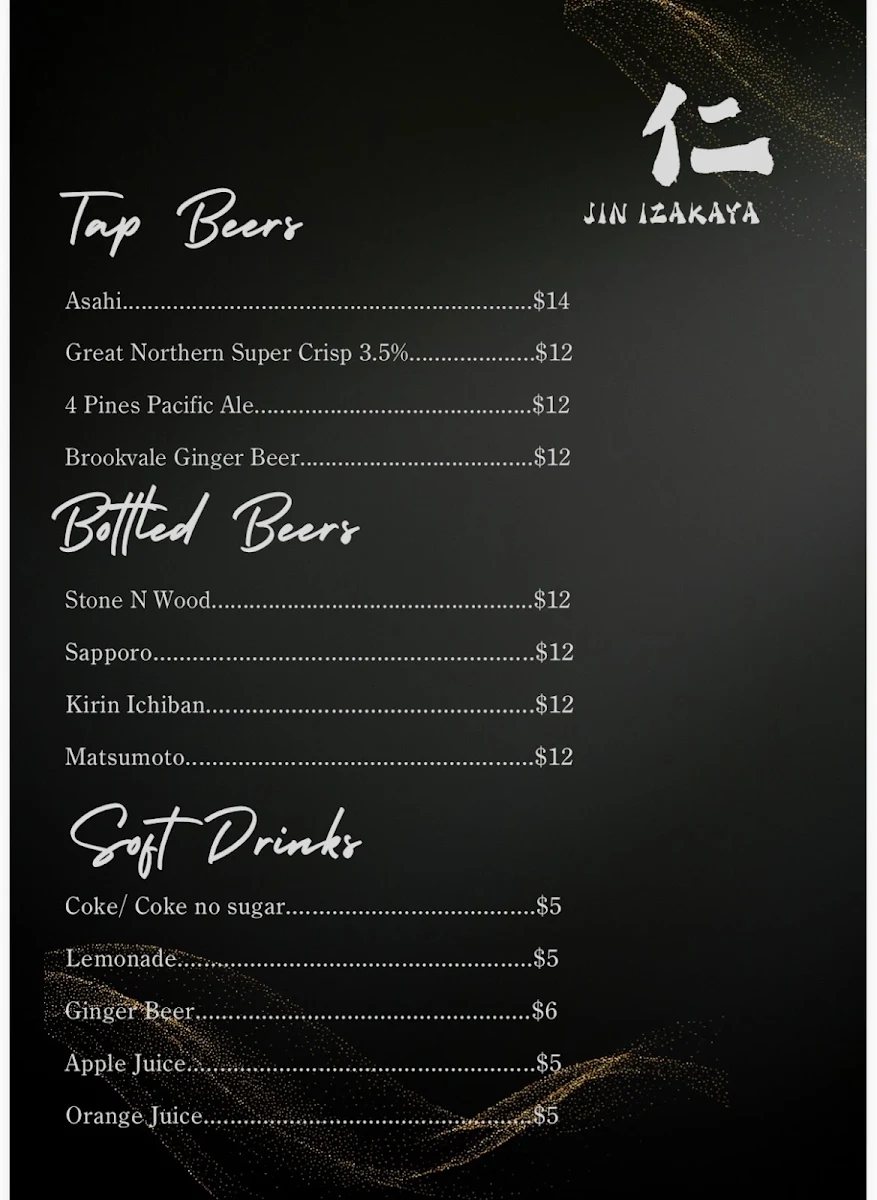 Menu, Jin Izakaya
