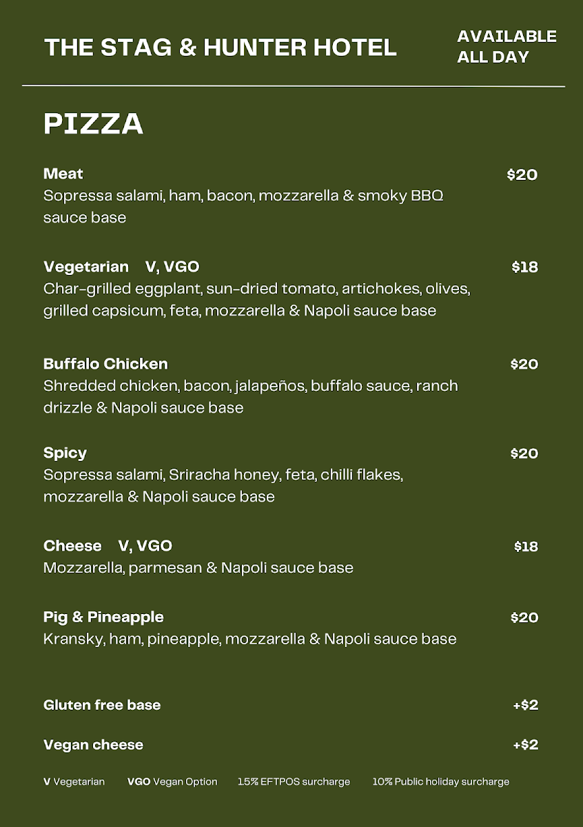 Menu, Stag & Hunter Hotel