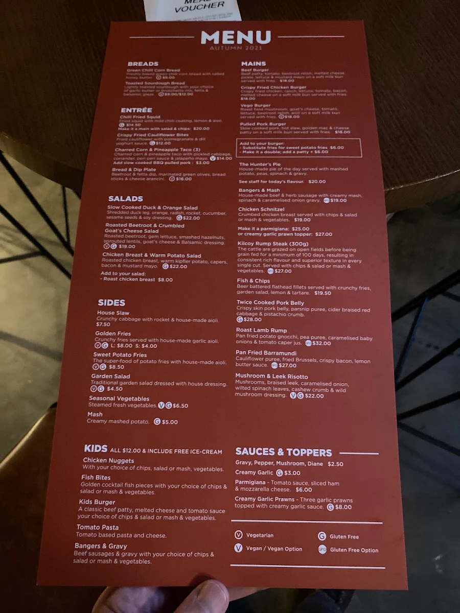 Menu, Stag & Hunter Hotel