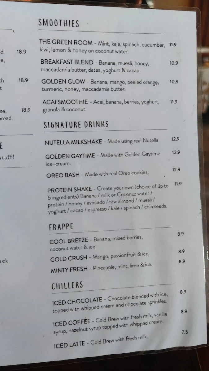 Menu, Café 31