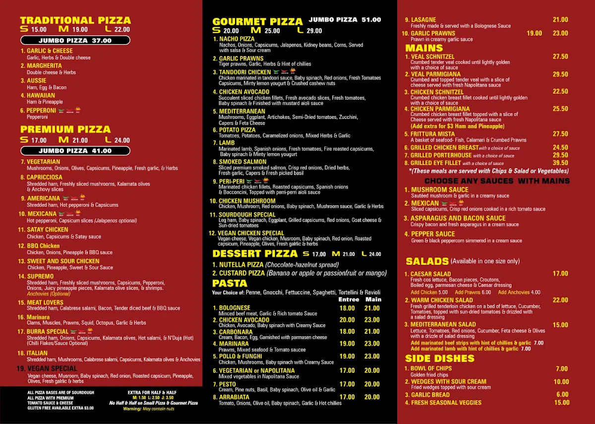 Menu, Sourdough Pizzeria & Stonegrill Dining.