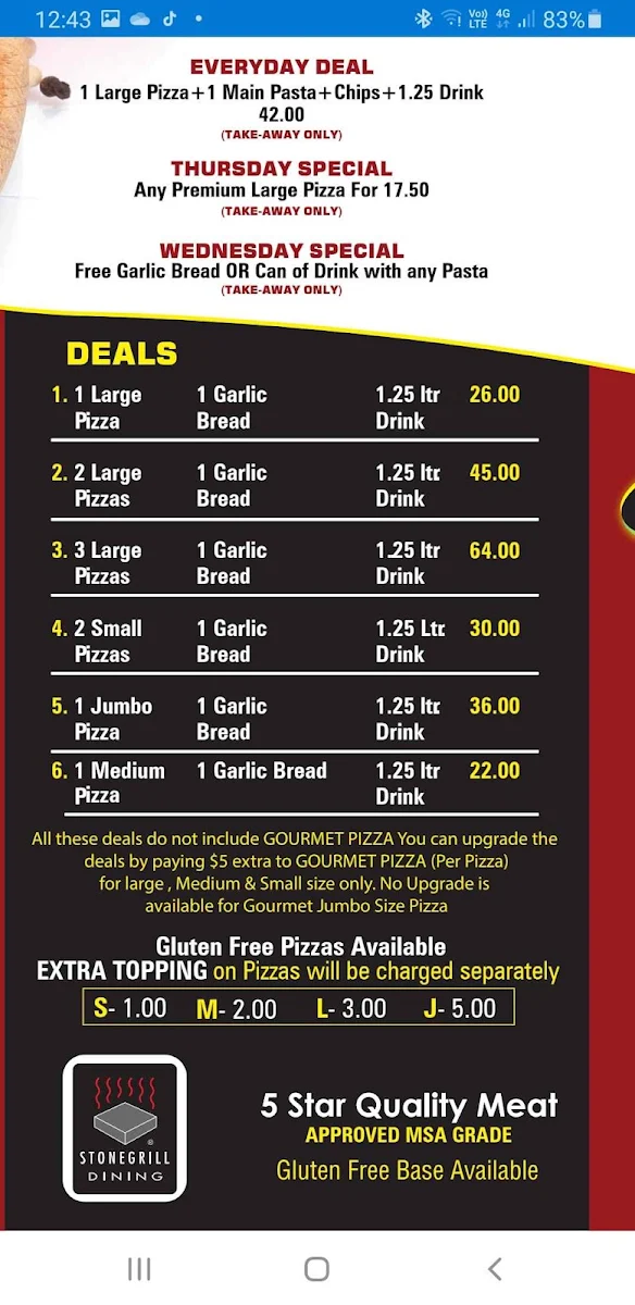 Menu, Sourdough Pizzeria & Stonegrill Dining.