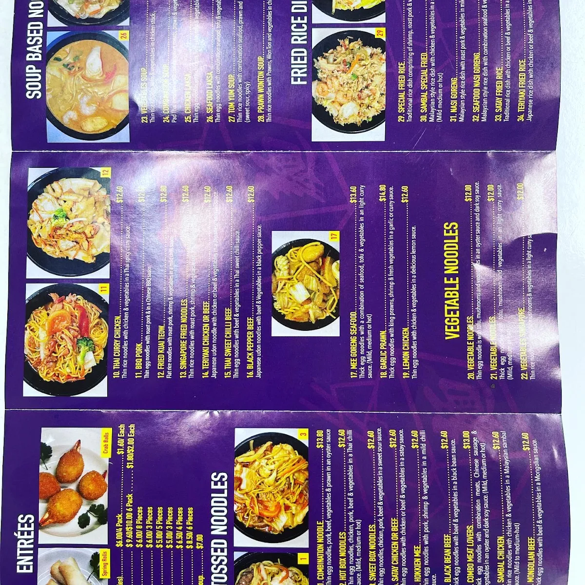 Menu, Noodle Spirit