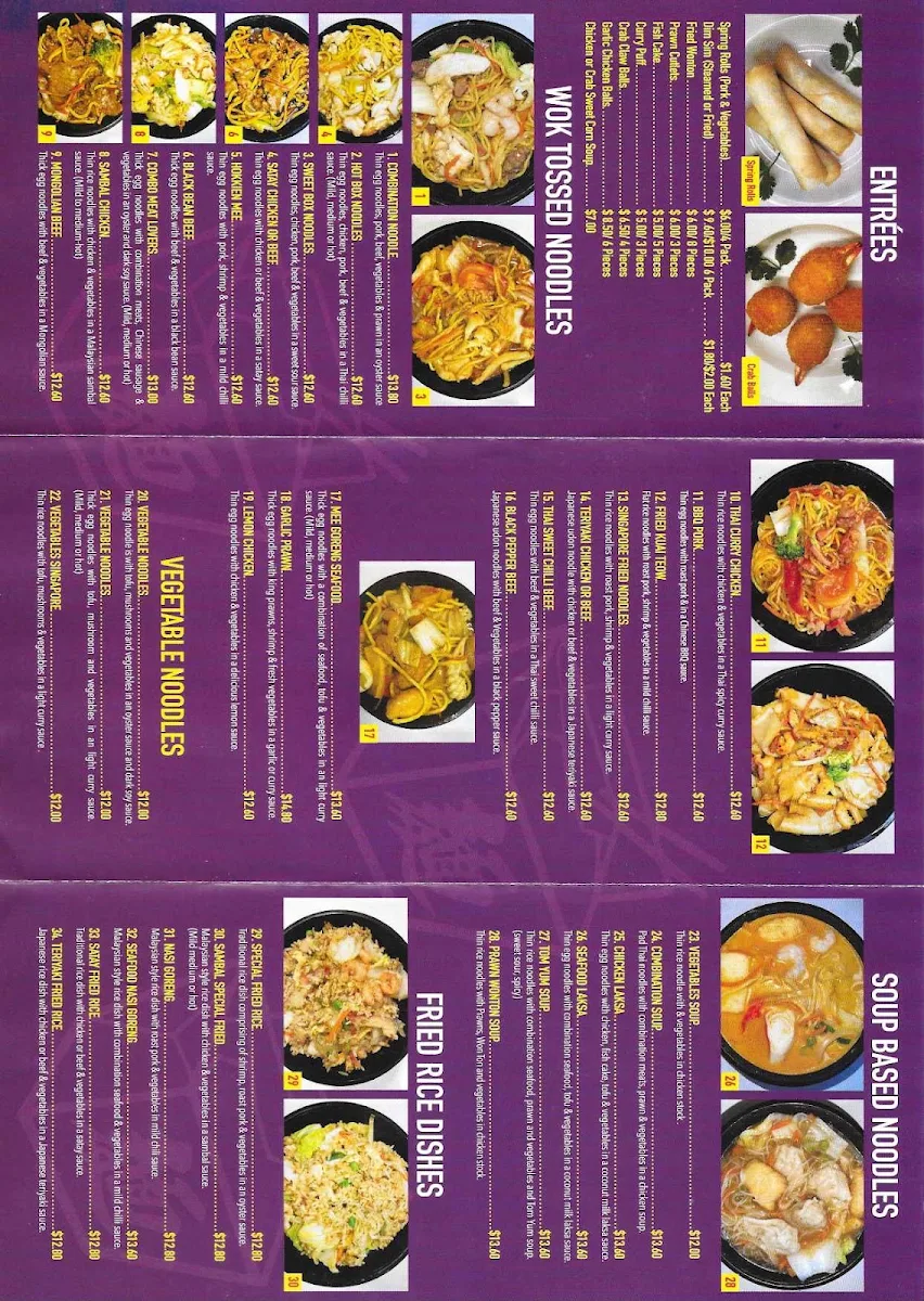Menu, Noodle Spirit