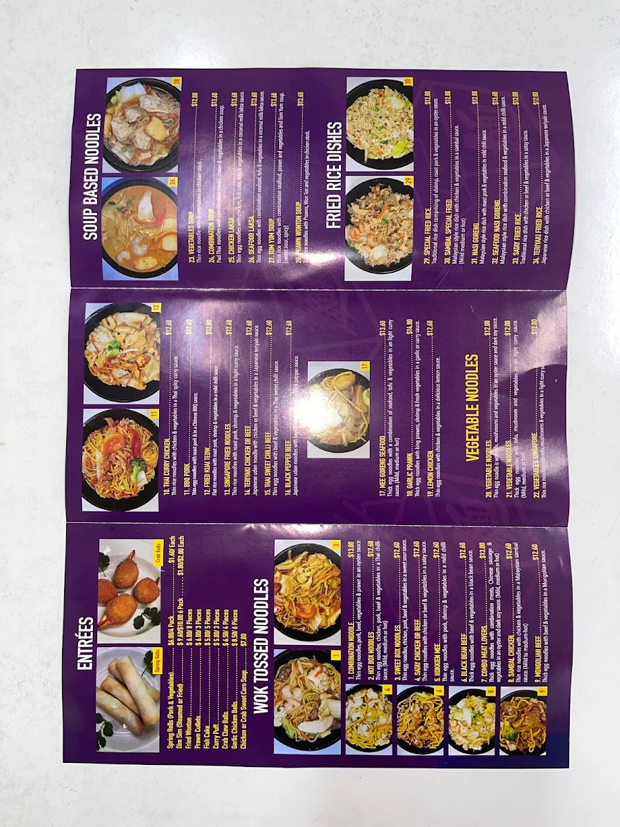 Menu, Noodle Spirit