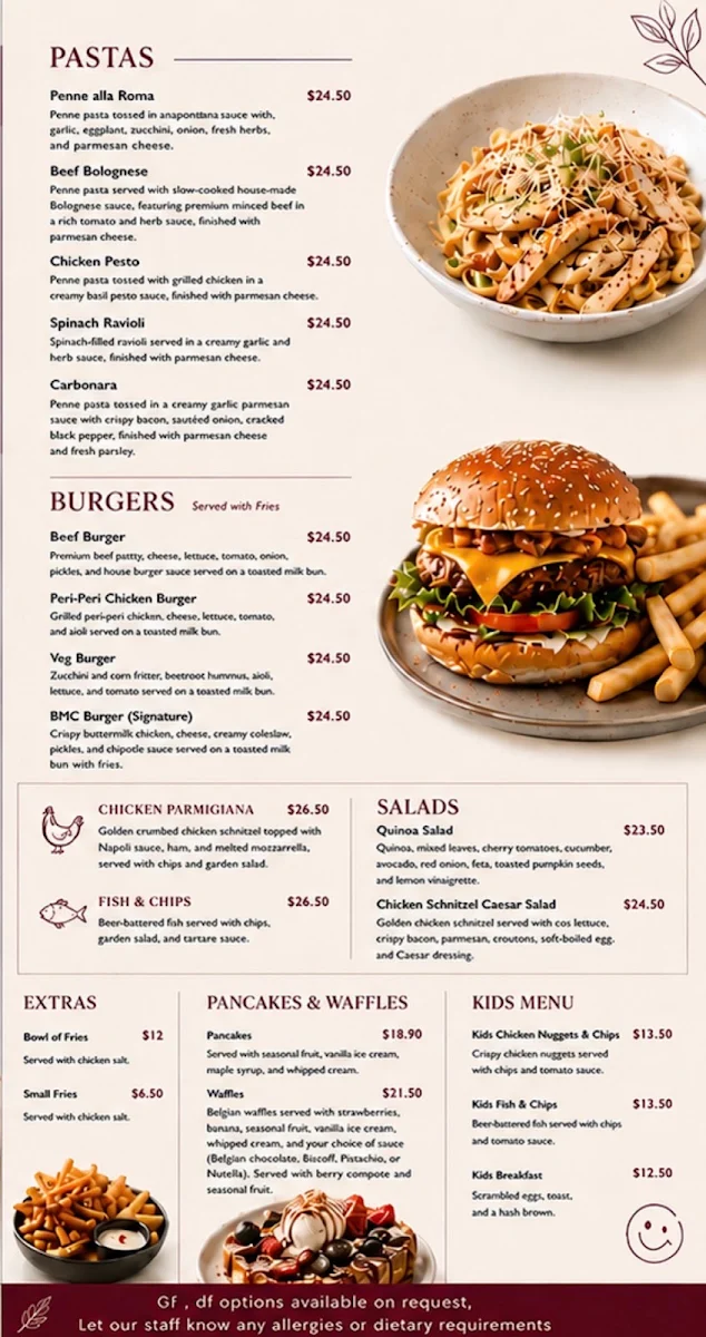 Menu, Ambience Espresso and Eatery