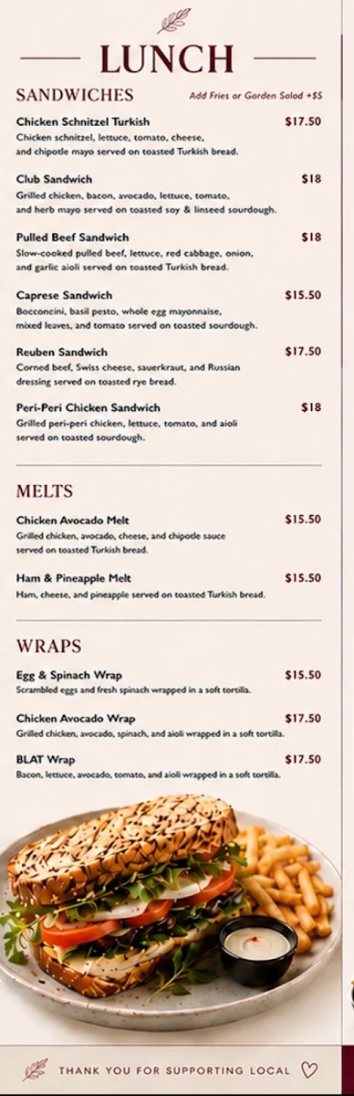 Menu, Ambience Espresso and Eatery