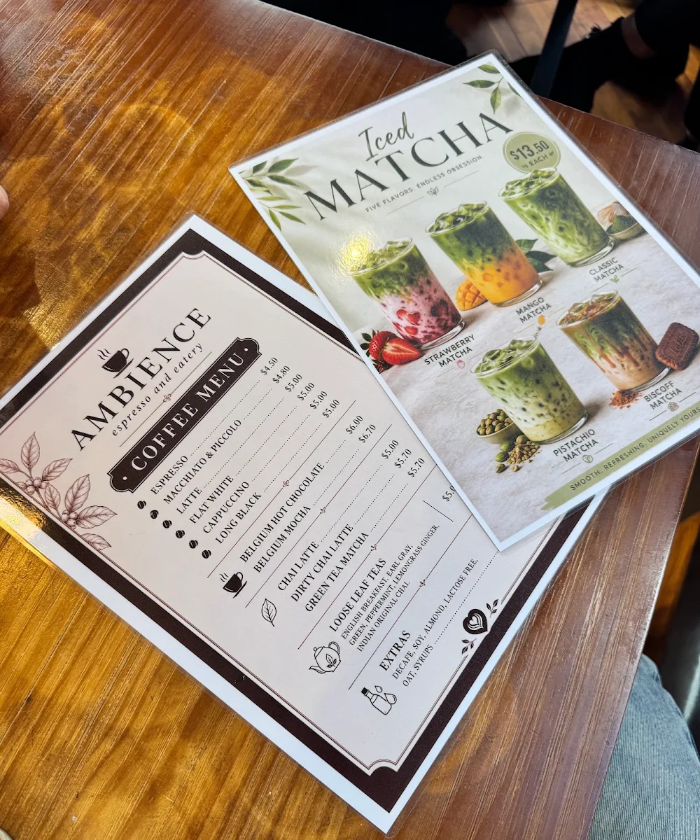 Menu, Ambience Espresso and Eatery