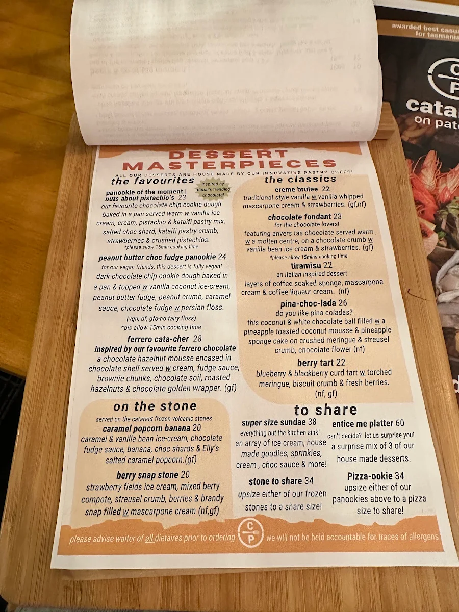 Menu, Cataract on Paterson