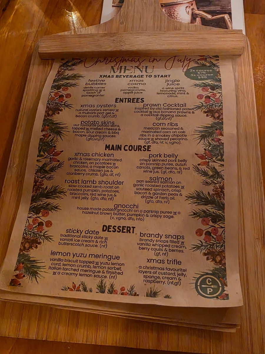 Menu, Cataract on Paterson