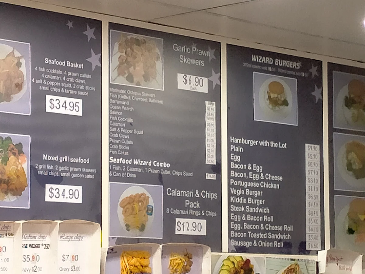 Menu, Seafood Wizard Takeaway