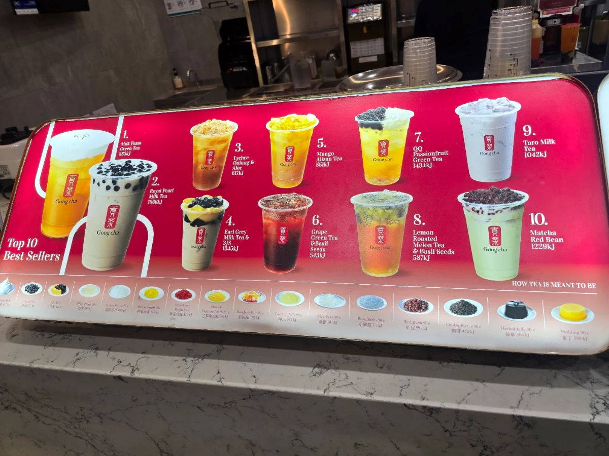 Menu, Gong Cha Colonnades