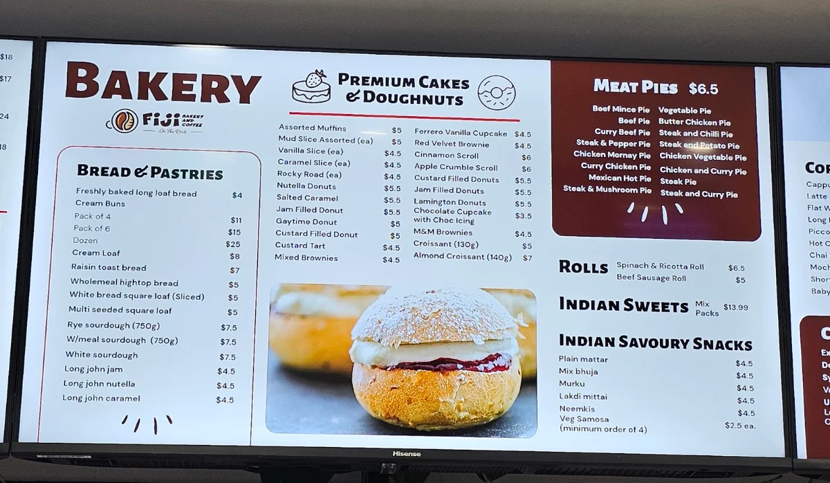 Menu, Fiji bakery & coffee on the rocks