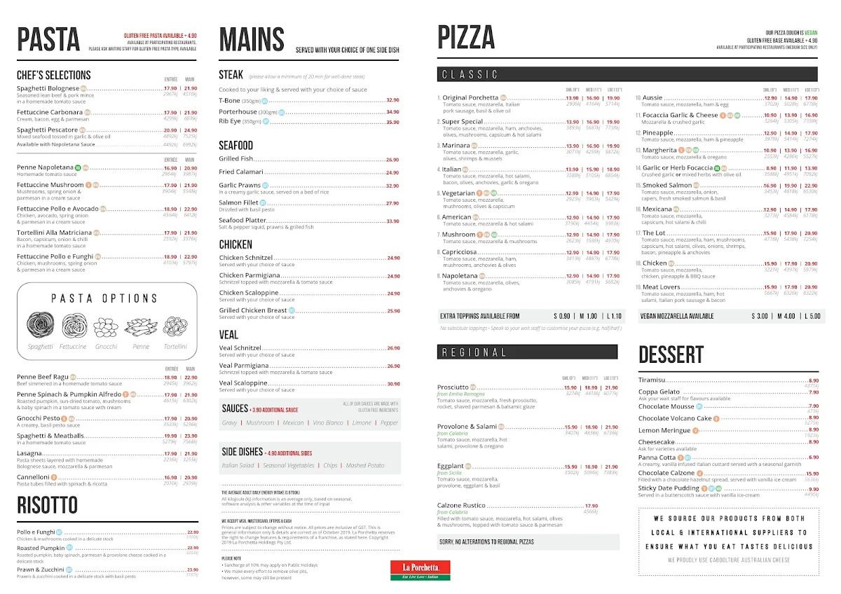 Menu, La Porchetta | Best Italian Restaurant in Niddrie