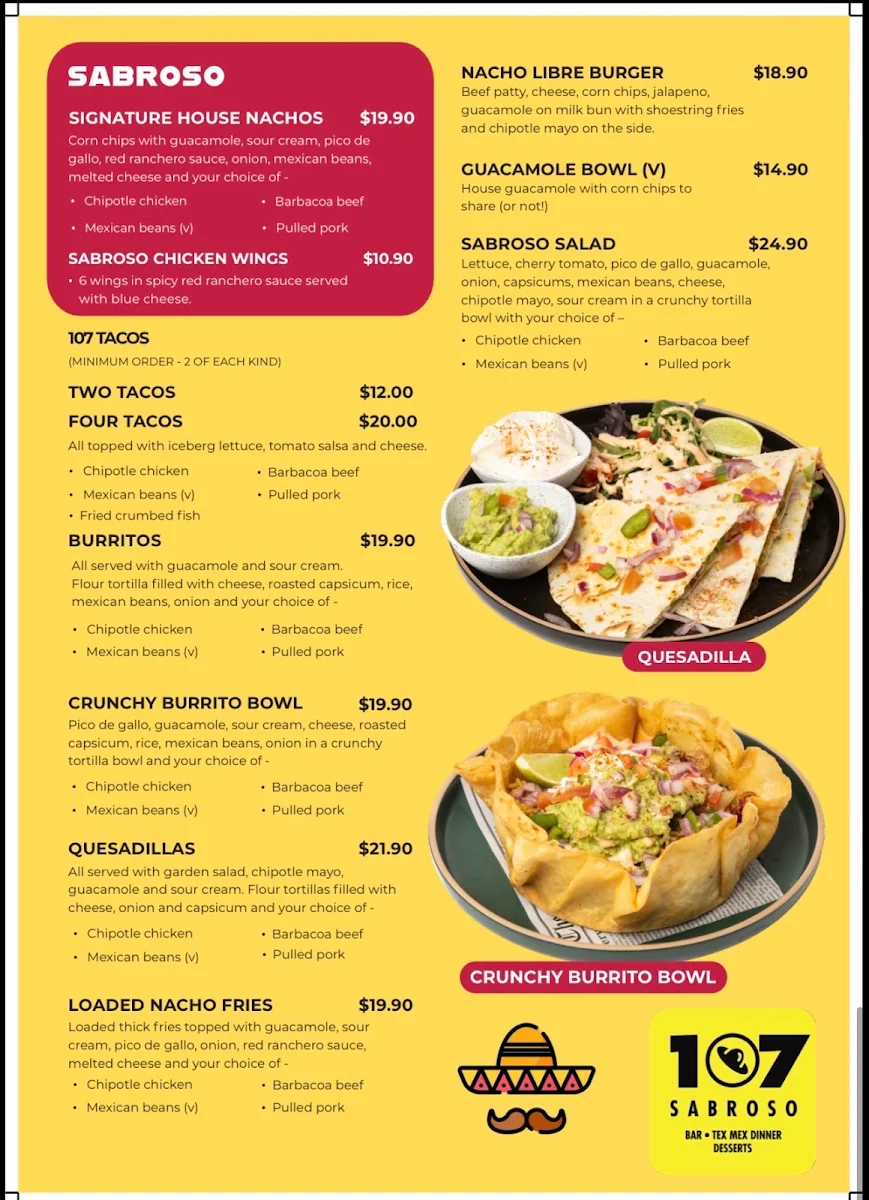 Menu, 107 Coffee Terminal / Sabroso Capalaba