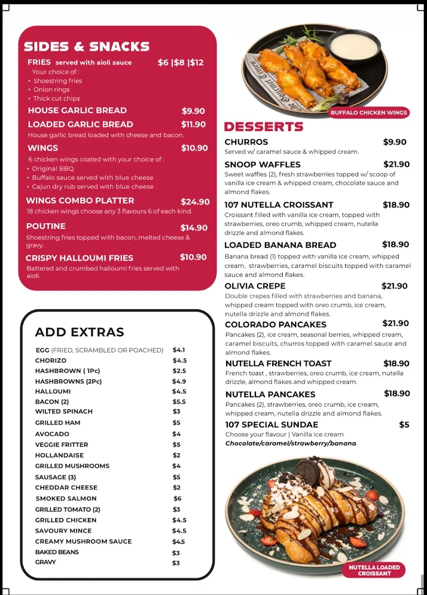 Menu, 107 Coffee Terminal / Sabroso Capalaba