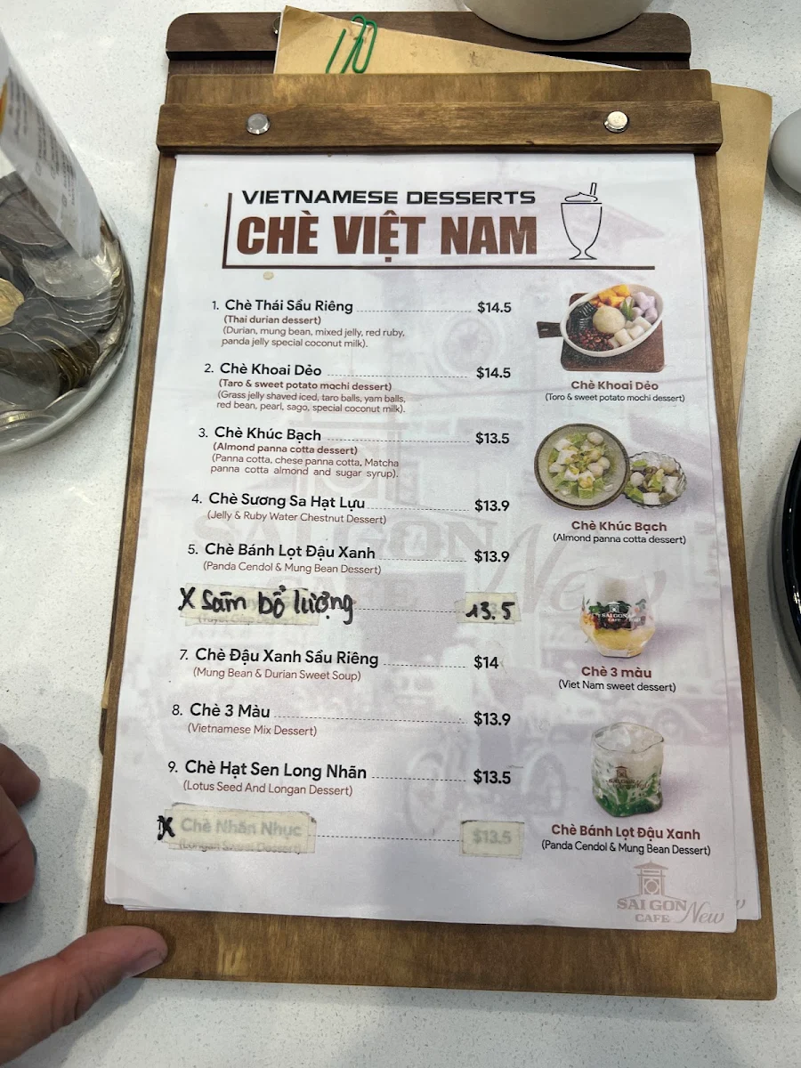 Menu, Saigon cafe New