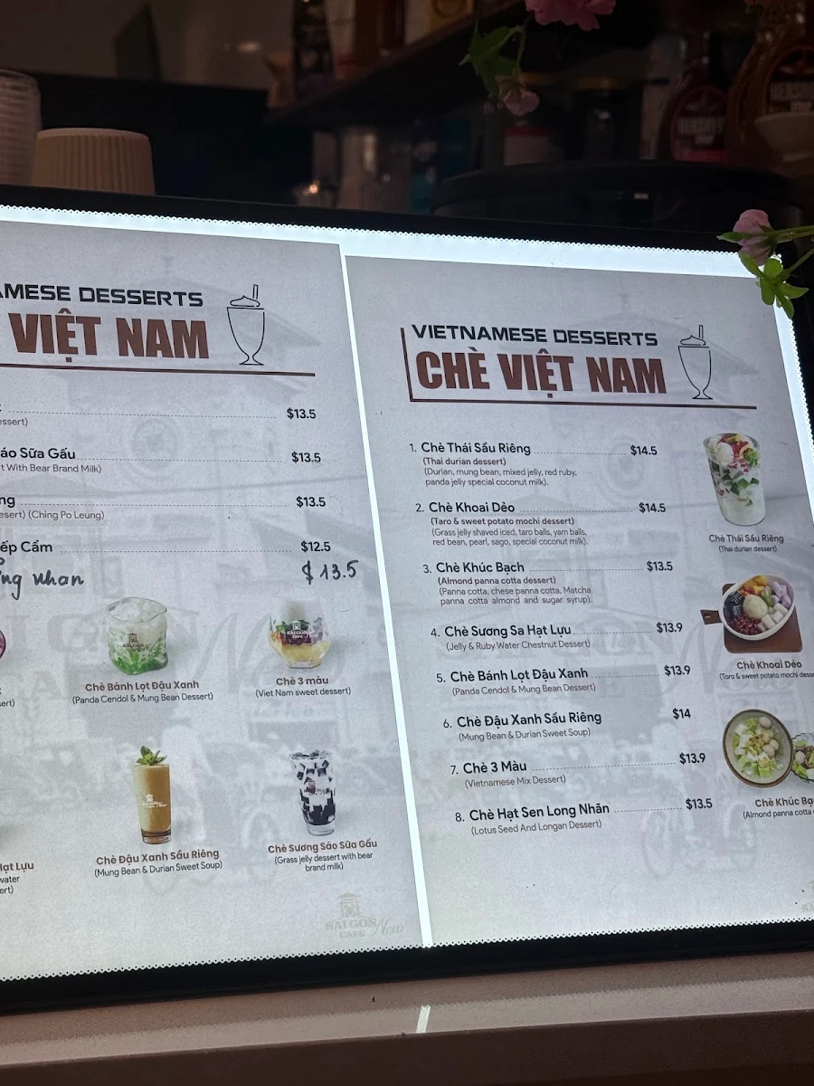 Menu, Saigon cafe New