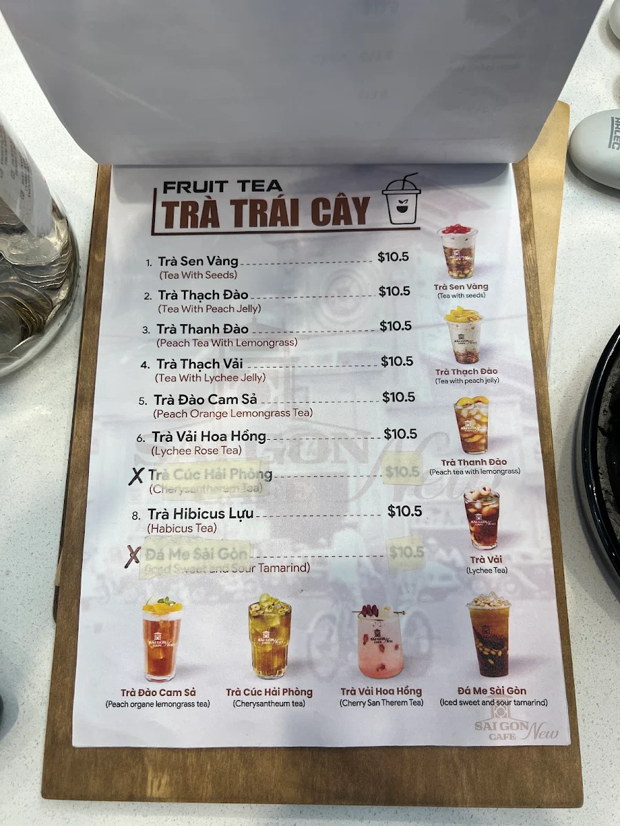Menu, Saigon cafe New