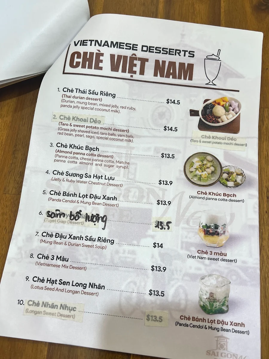 Menu, Saigon cafe New
