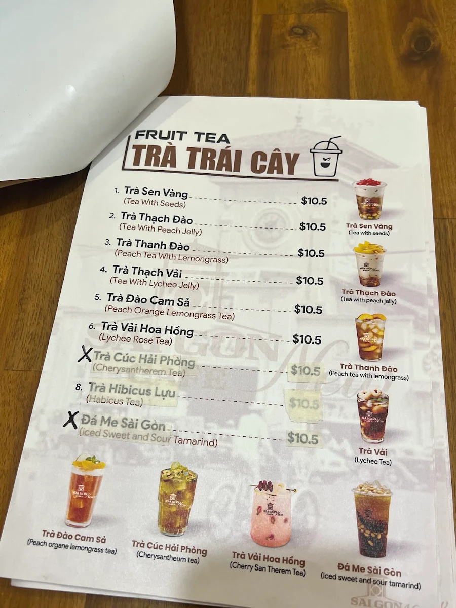 Menu, Saigon cafe New