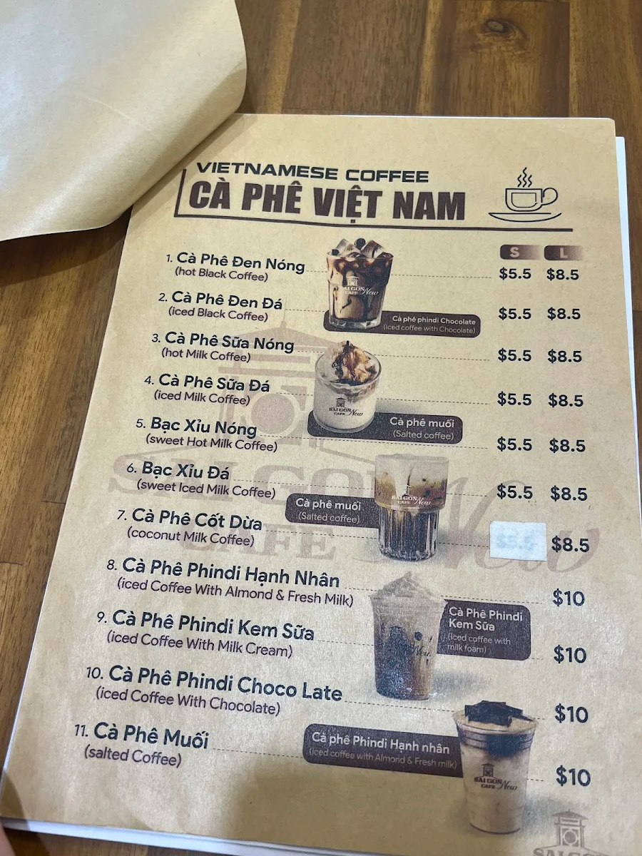 Menu, Saigon cafe New
