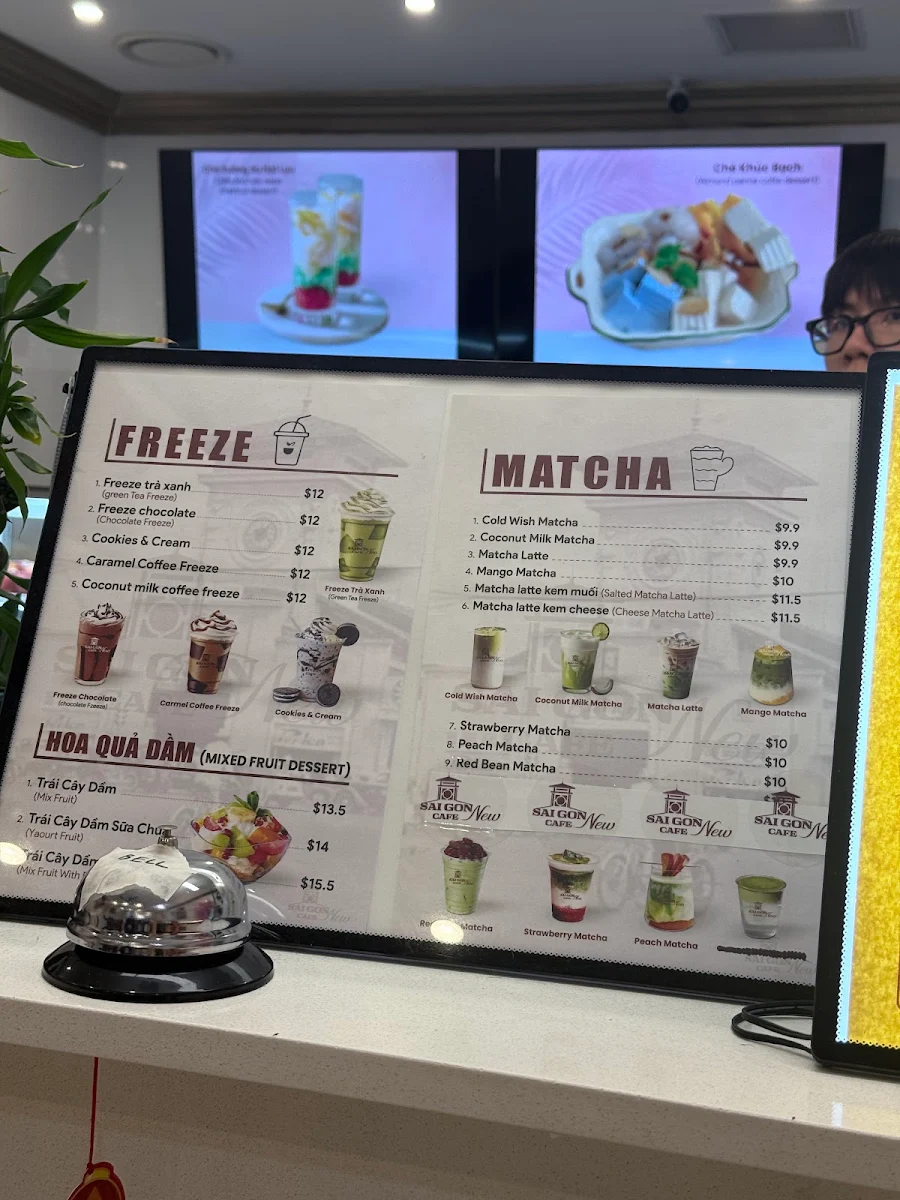 Menu, Saigon cafe New