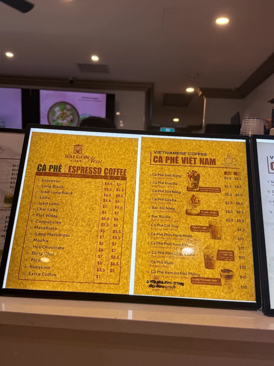 Menu, Saigon cafe New