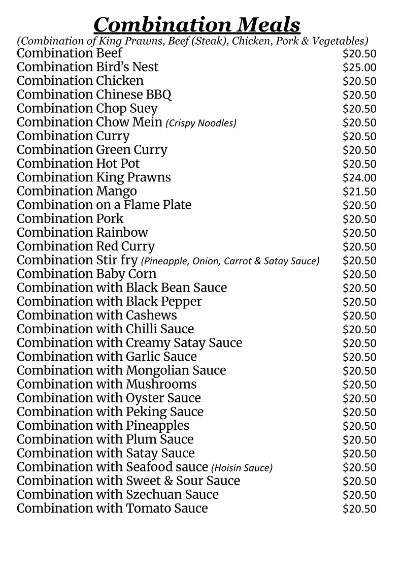 Menu, Hong Loch Chinese Restaurant