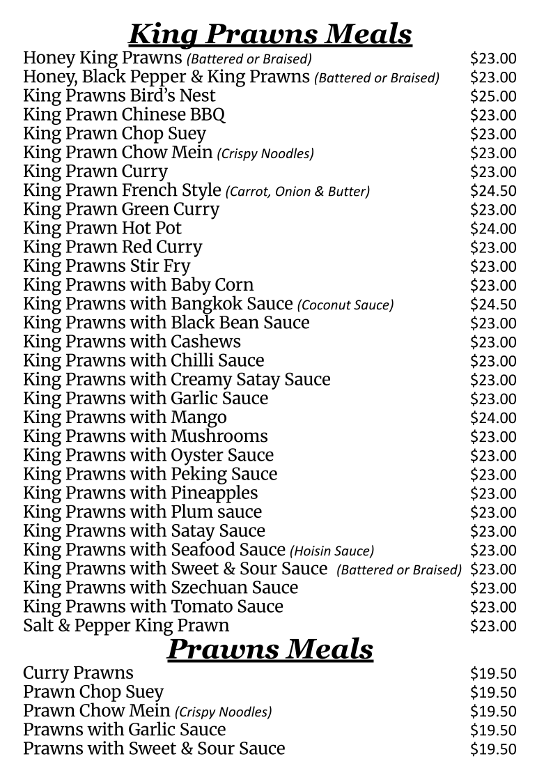 Menu, Hong Loch Chinese Restaurant