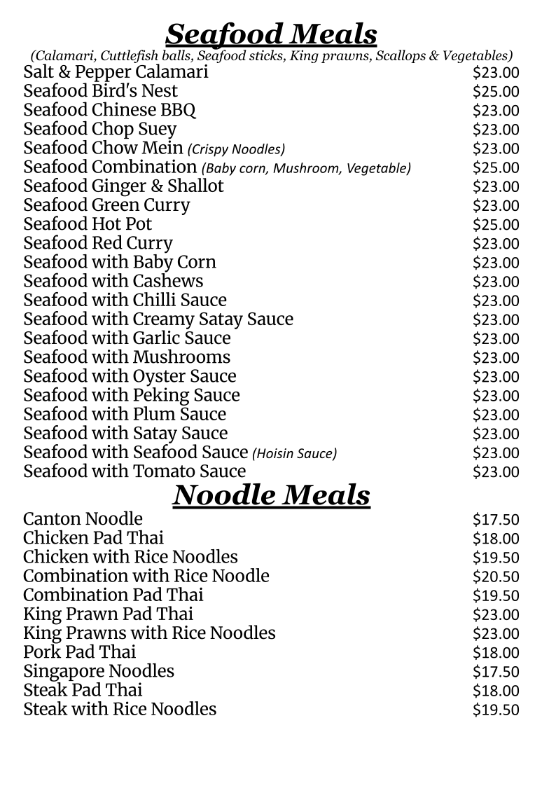 Menu, Hong Loch Chinese Restaurant