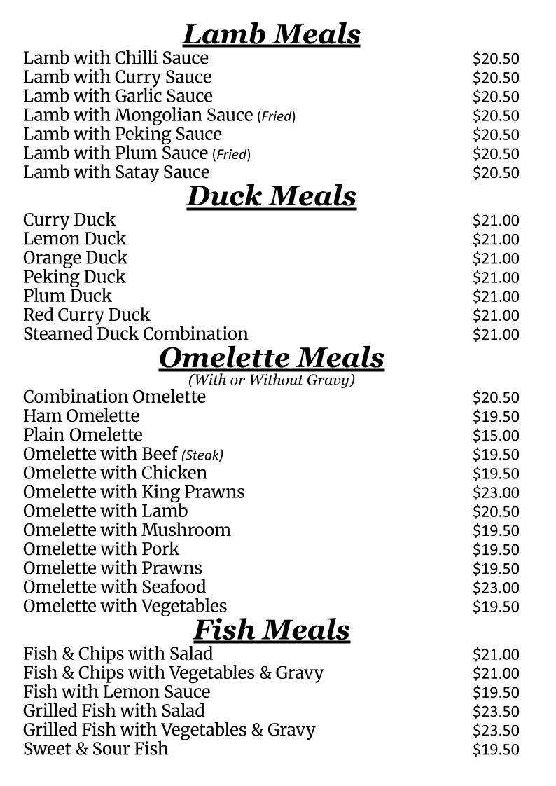 Menu, Hong Loch Chinese Restaurant