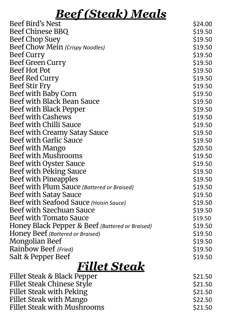 Menu, Hong Loch Chinese Restaurant