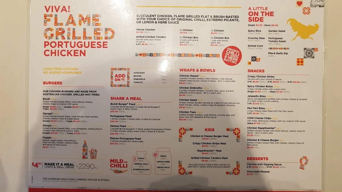 Menu, Oporto Earlwood