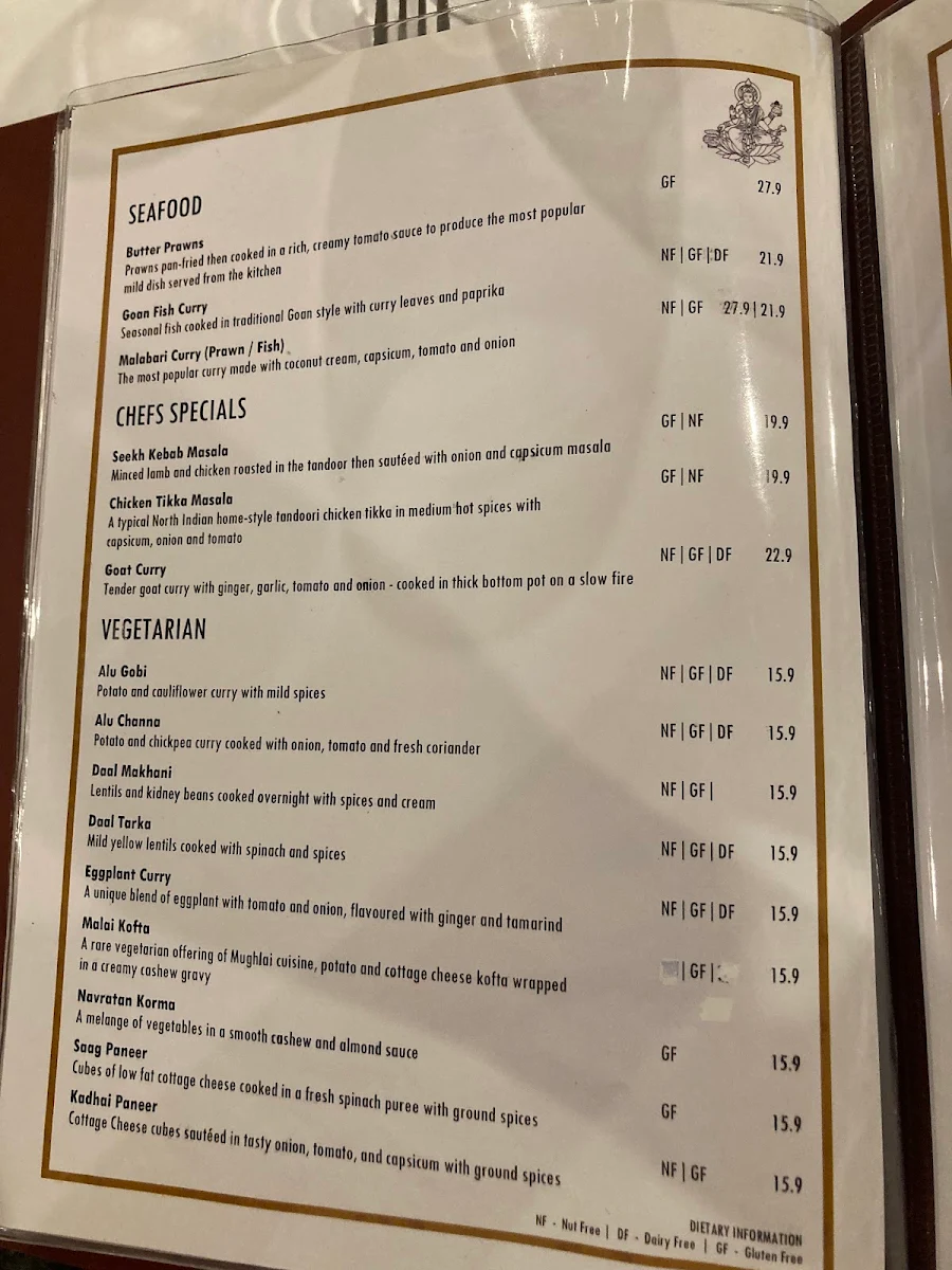 Menu, Laxmi's Tandoori Indian Restaurant