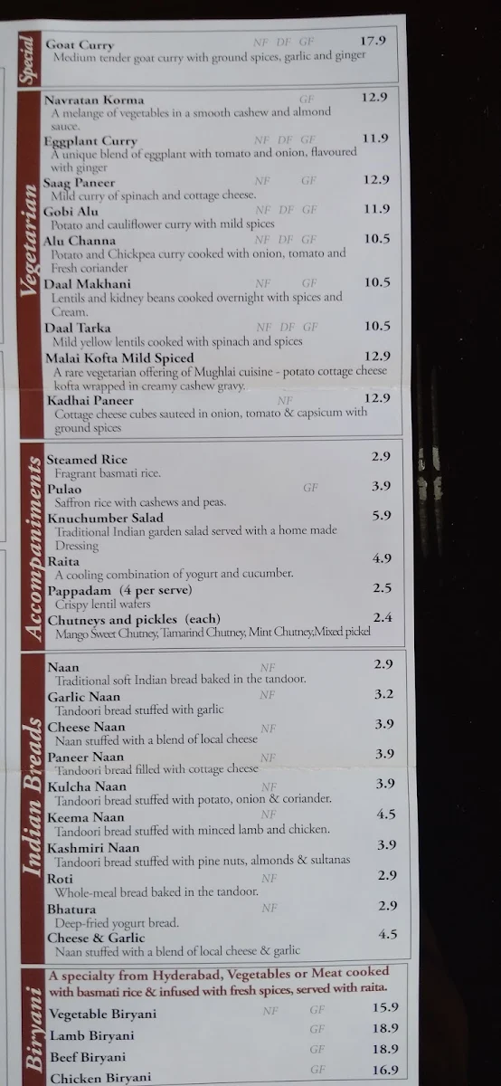 Menu, Laxmi's Tandoori Indian Restaurant