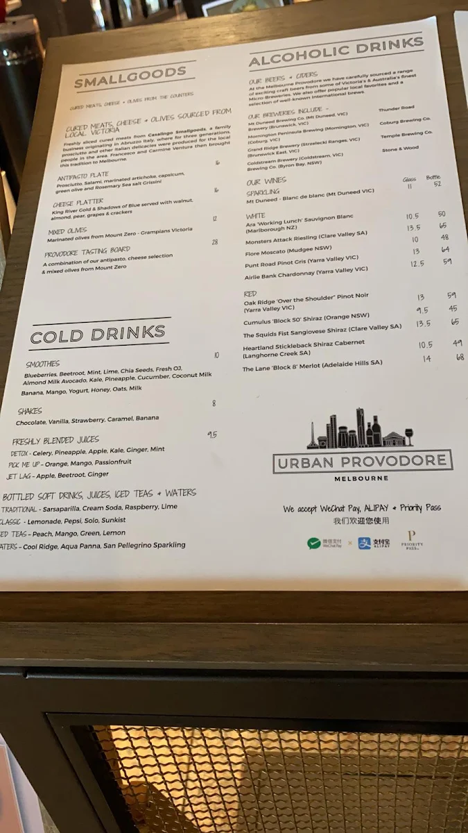 Menu, Urban Provodore